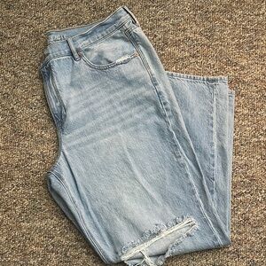 Blue Straight Leg Jeans with Faded Distressing